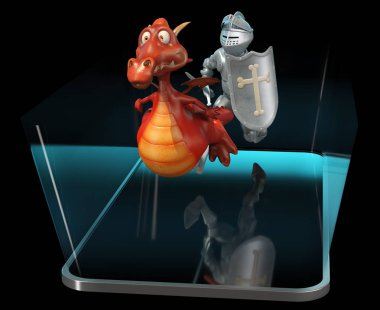 Knight ve dragon - 3d çizim
