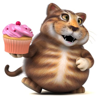Eğlenceli kedi karakteri cupcake - 3d çizim ile 