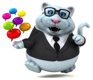 Eğlenceli kedi karakteri ile - 3d illüstrasyon kabarcıklar 