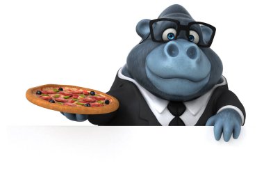 Eğlenceli goril karakter pizza - 3d çizim ile