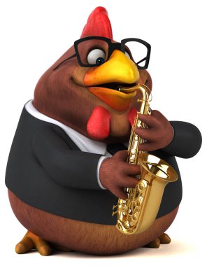 Eğlenceli tavuk karakteri ile araç - 3d çizim