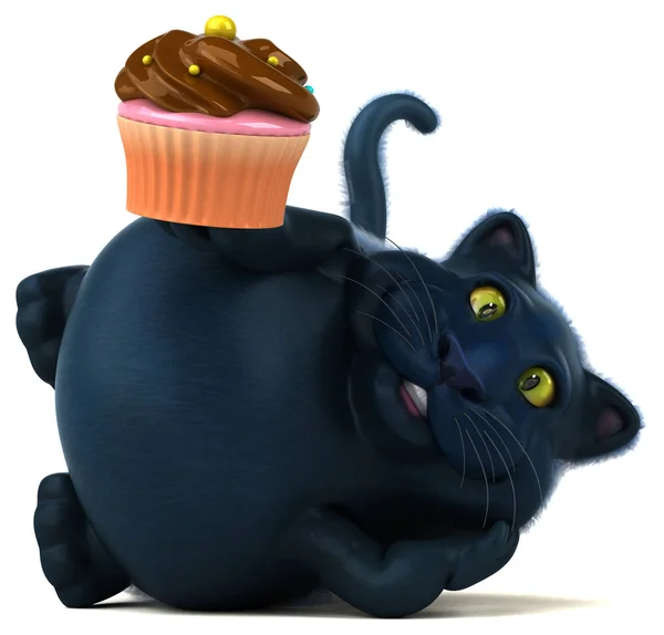 Personagem Gato Divertido Com Cupcake Ilustração — Fotografia de Stock