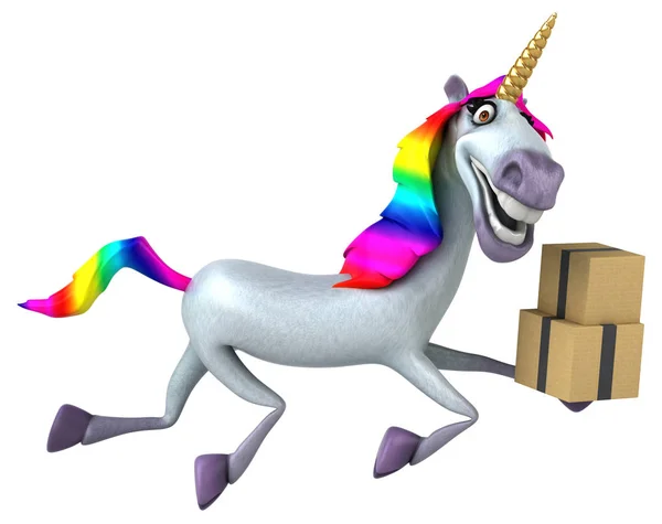 Personaggio Divertente Unicorno Con Scatole Illustrazione — Foto Stock