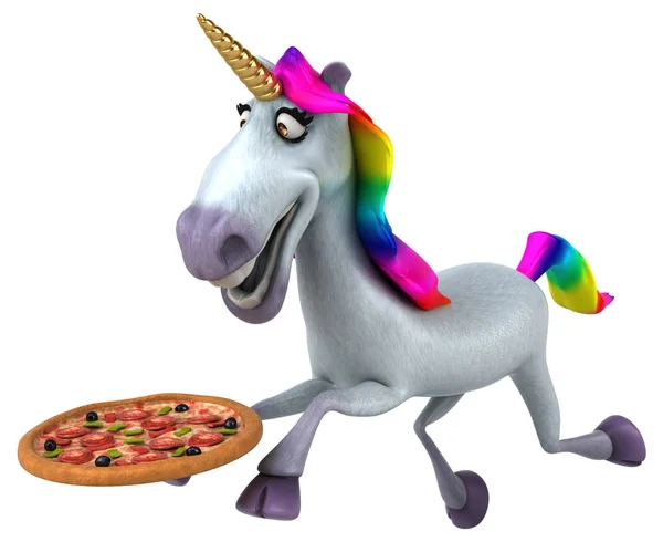 Leuk Unicorn Karakter Met Pizza Illustratie — Stockfoto