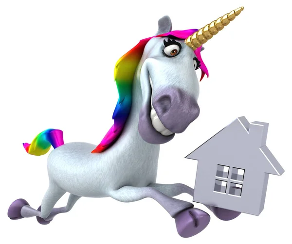 Fun Unicorn Character House Illustration — Stock Photo, Image