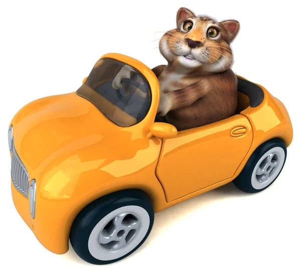 Personagem Gato Divertido Carro Ilustração — Fotografia de Stock