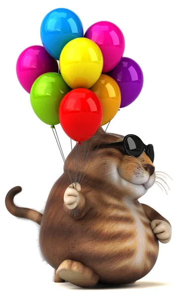 Personaje Divertido Gato Con Globos Ilustración —  Fotos de Stock