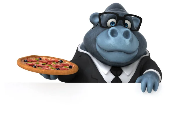 Rolig Gorilla Karaktär Med Pizza Illustration — Stockfoto