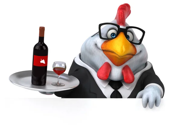 Kul Kyckling Karaktär Med Vin Illustration — Stockfoto