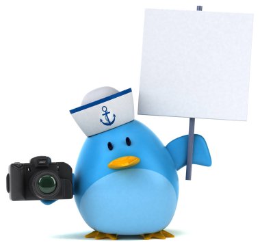 Eğlenceli çizgi film karakteri ile fotoğraf makinesi - 3d çizim