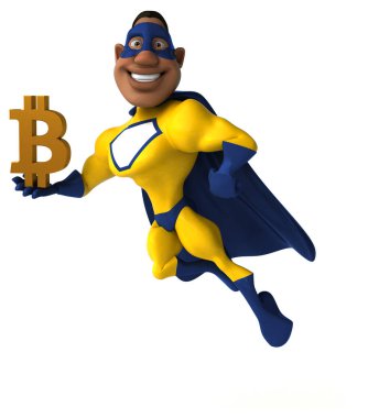 Bitcoin ile eğlenceli süper kahraman - 3D İllüstrasyon