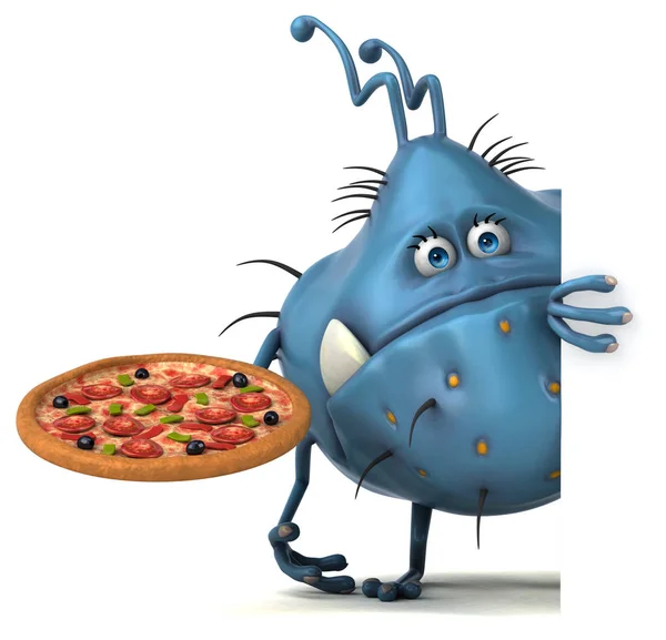 Rolig Tecknad Figur Med Pizza Illustration — Stockfoto