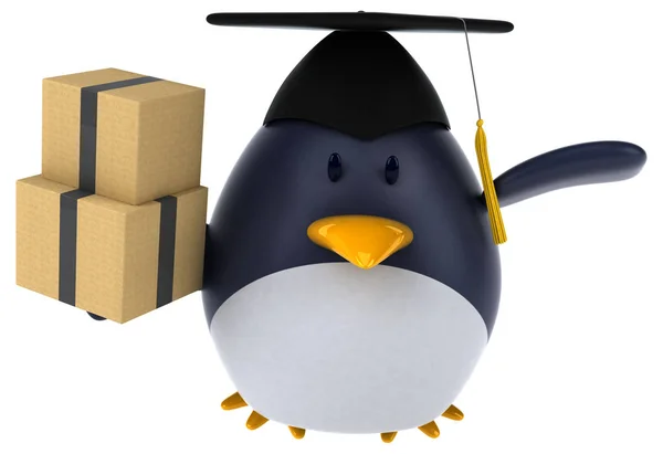 Pingüino Divertido Con Cajas Ilustración — Foto de Stock