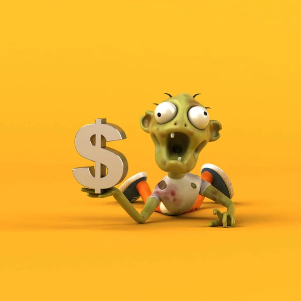 Fun zombie with dollar  - 3D Illustration