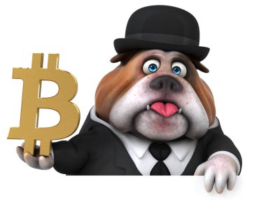 Bitcoin - 3d çizim ile eğlenceli çizgi film karakteri