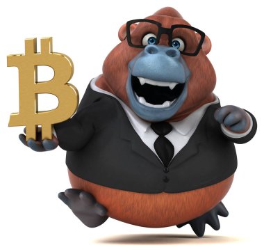 Bitcoin - 3d çizim ile eğlenceli çizgi film karakteri