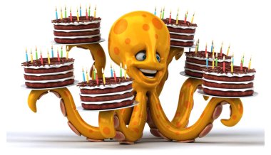 Eğlenceli çizgi film karakteri ile kek - 3d çizim