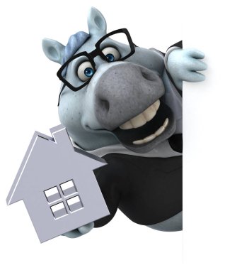 Eğlenceli çizgi film karakteri ile ev - 3d çizim