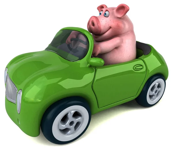 Fun cartoon character on car     - 3D Illustration