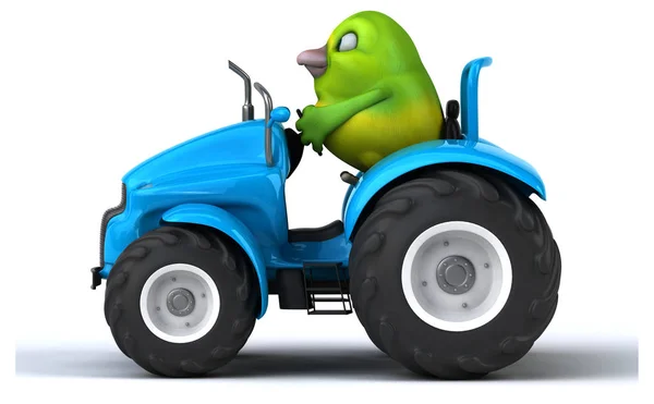 Fun Green Bird Tractor Illustration — Stock Photo, Image