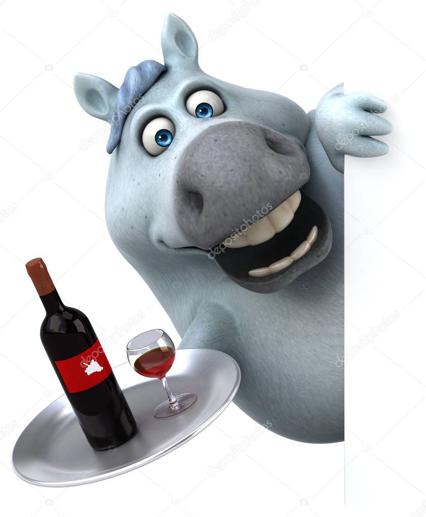 Fun cartoon character with wine      - 3D Illustration