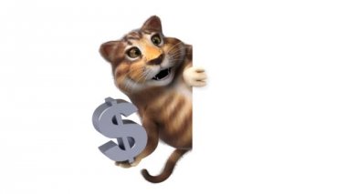 komik kedi çizgi film karakteri ile dolar - 3d animasyon 
