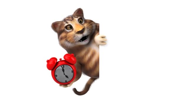 Spaß Katzenfigur Mit Uhr Animation — Stockvideo