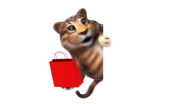 Personaje Divertido Gato Con Bolsa Animación — Vídeo de stock