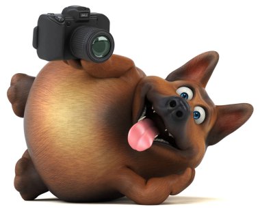 Eğlenceli çizgi film karakteri ile fotoğraf makinesi - 3d çizim