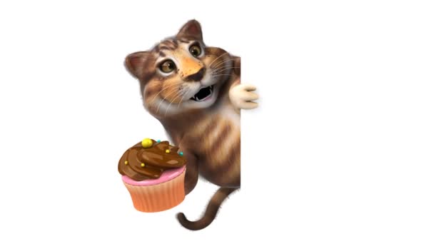 Fun Cat Character Cupcake Animation — Stock Video