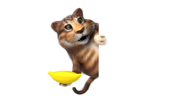 Spaß Katzenfigur Mit Banane Animation — Stockvideo