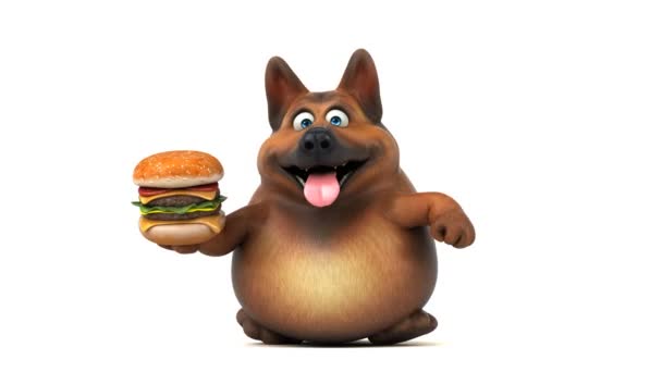 有趣的狗卡通人物与汉堡包 — 图库视频影像