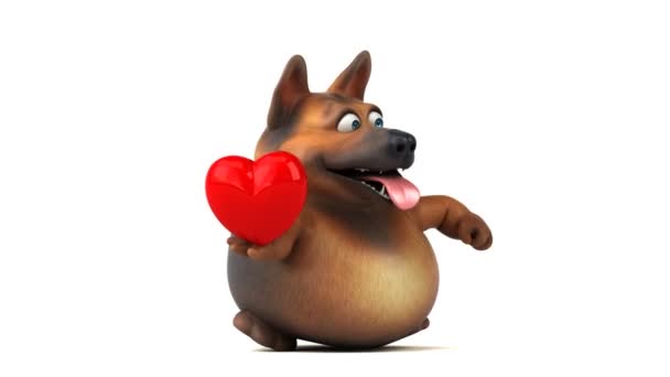 Rolig Tecknad Karaktär Hund Med Hjärtat Animation — Stockvideo