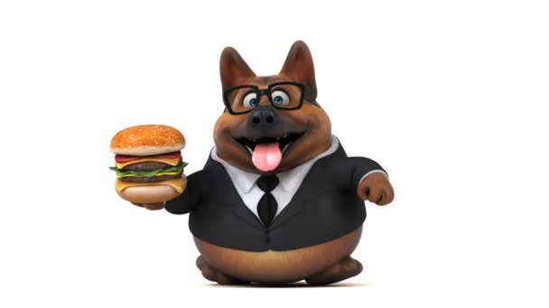 Divertido Personaje Dibujos Animados Para Perros Con Hamburguesa Animación — Vídeo de stock