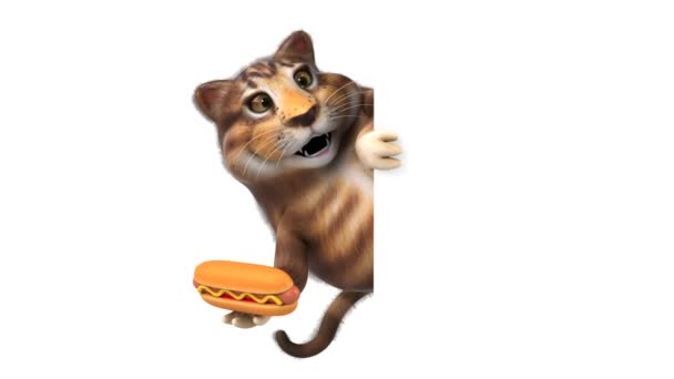 Komik Kedi Çizgi Film Karakteri Ile Hotdog Animasyon — Stok video