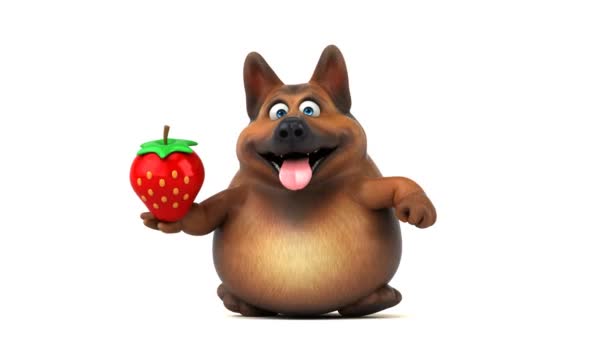 Spaß Zeichentrickfigur Hund Mit Erdbeere Animation — Stockvideo