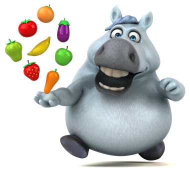 Komik çizgi film karakteri ile meyve ve sebze - 3d çizim