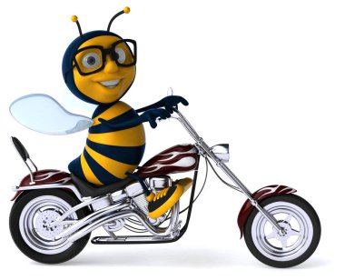 Eğlenceli çizgi film karakteri üzerinde motosiklet - 3d çizim