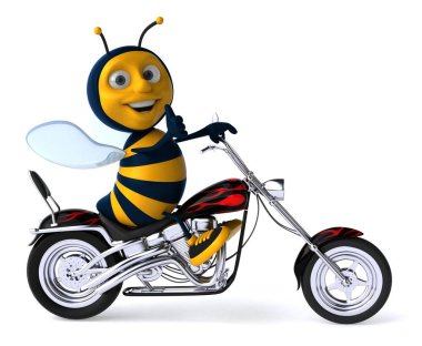 Eğlenceli çizgi film karakteri üzerinde motosiklet - 3d çizim