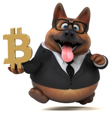 Bitcoin - 3d çizim ile eğlenceli çizgi film karakteri