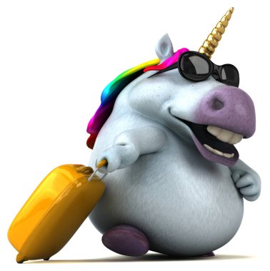 Eğlenceli unicorn ile çanta - 3d çizim