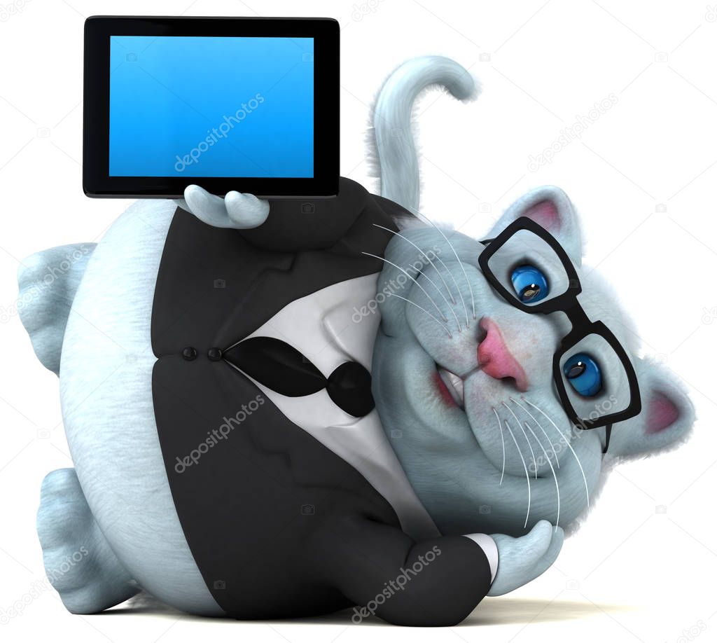 funny cartoon character with tablet     - 3D Illustration