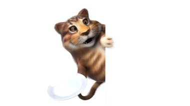 Eğlenceli kedi karakteri ile plaka - 3d animasyon 