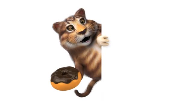 Rolig Katt Karaktär Med Donut Animation — Stockvideo