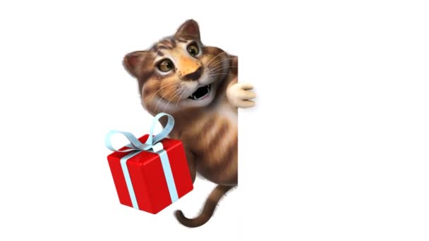 Divertente Personaggio Dei Cartoni Animati Gatto Con Regalo Animazione — Video Stock