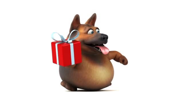 Fun Dog Cartoon Character Gift Animation — Stock Video