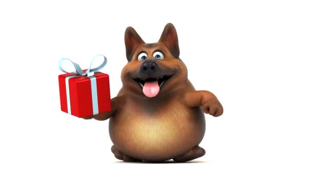 Karakter Kartun Anjing Yang Menyenangkan Dengan Hadiah Animasi — Stok Video