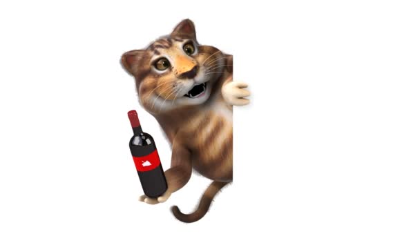 Personaje Divertido Gato Con Vino Animación — Vídeo de stock