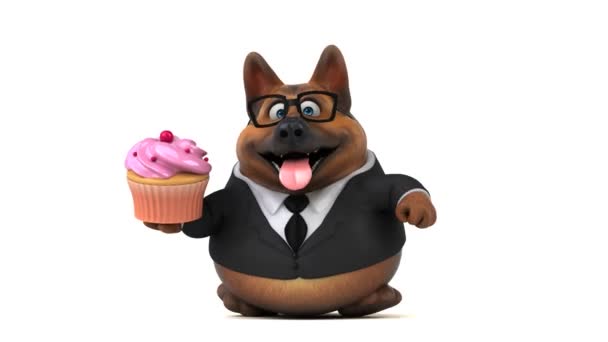 Divertente Personaggio Dei Cartoni Animati Cane Con Cupcake Animazione — Video Stock