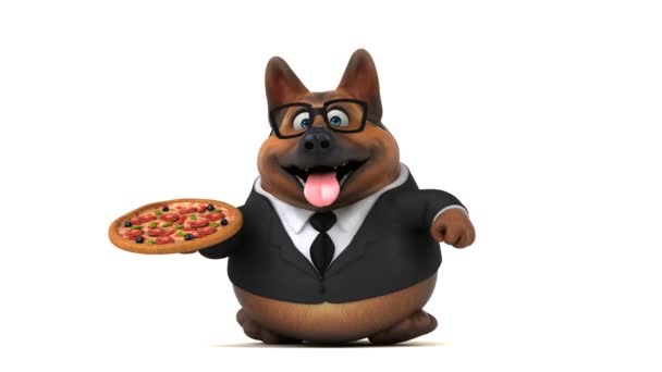 Spaß Zeichentrickfigur Hund Mit Pizza Animation — Stockvideo